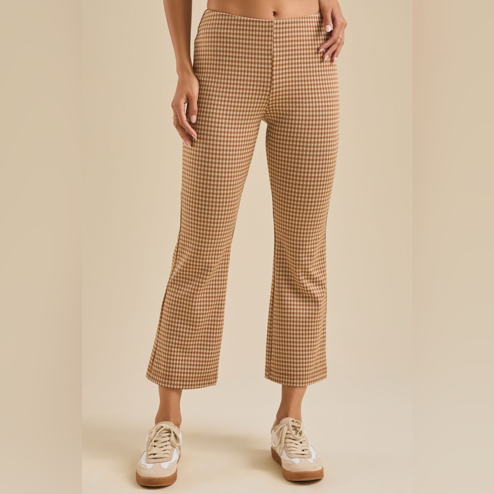 Altar'd State Womens Medium Brown Plaid Croppped Flare Pants Retro Boho